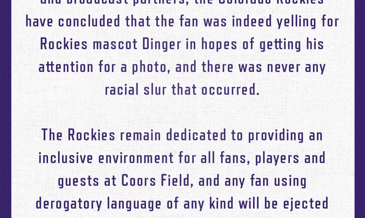 Rockies say fan was shouting 'Dinger,' not racial slur