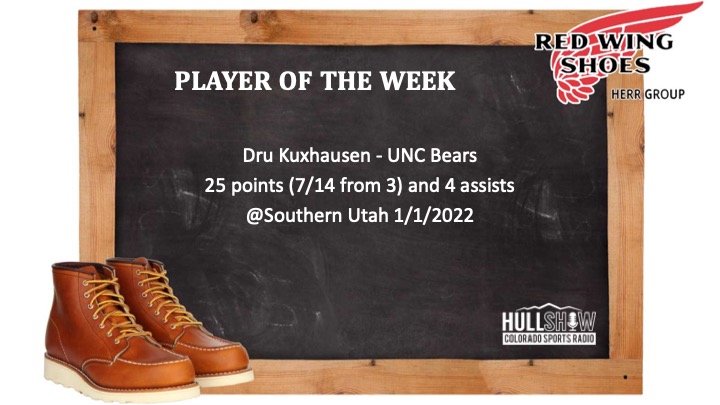 Player of the week:  12/27/21-1/2/22 –      UNC’s  Dru Kuxhausen