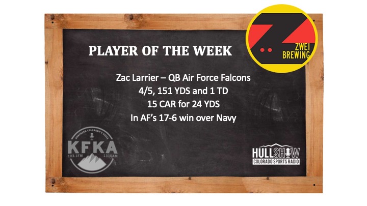 The Hull Show Player of the Week: 10/16-10/22          Zac Larrier – QB Air Force